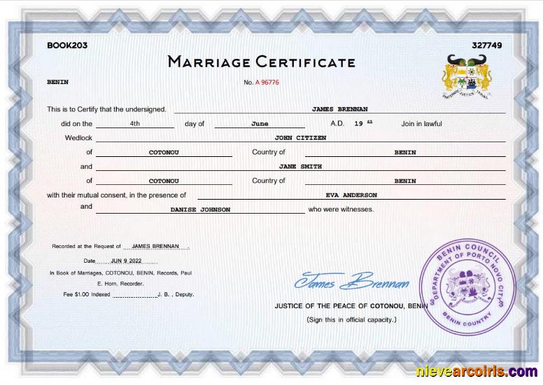 Benin marriage certificate